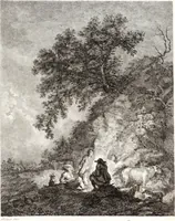 An illustration from Collection de cent-vingt estampes, gravée d'après les tableaux & dessins qui composoient le cabinet de m. Poullain ... précédée d'un abrégé historique de la vie des auteurs qui la composent ... Cette suite a été exécutée sous la direction du sieur Fr. Basan ... par de jeunes artistes des deux sexes, dont les talens se font connoître & accroissent de jour en jour. Le sr. Moitte ... en avoit fait les dessins, d'après les tableaux .. (1781)