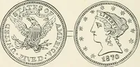 An illustration from The coin book, comprising a history of coinage; a synopsis of the mint laws of the United States; statistics of the coinage from 1792 to 1870; list of current gold and silver coins, and their custom house values; a dictionary of all coins known in ancient and modern times, with their values; the gold and silver product of each state to 1870; list of works on coinage; the daily price of gold from 1862 to 1871. With engravings of the principal coins (1872)