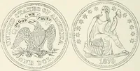 An illustration from The coin book, comprising a history of coinage; a synopsis of the mint laws of the United States; statistics of the coinage from 1792 to 1870; list of current gold and silver coins, and their custom house values; a dictionary of all coins known in ancient and modern times, with their values; the gold and silver product of each state to 1870; list of works on coinage; the daily price of gold from 1862 to 1871. With engravings of the principal coins (1872)