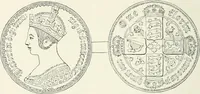 An illustration from The coin book, comprising a history of coinage; a synopsis of the mint laws of the United States; statistics of the coinage from 1792 to 1870; list of current gold and silver coins, and their custom house values; a dictionary of all coins known in ancient and modern times, with their values; the gold and silver product of each state to 1870; list of works on coinage; the daily price of gold from 1862 to 1871. With engravings of the principal coins (1872)
