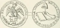 An illustration from The coin book, comprising a history of coinage; a synopsis of the mint laws of the United States; statistics of the coinage from 1792 to 1870; list of current gold and silver coins, and their custom house values; a dictionary of all coins known in ancient and modern times, with their values; the gold and silver product of each state to 1870; list of works on coinage; the daily price of gold from 1862 to 1871. With engravings of the principal coins (1872)