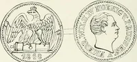 An illustration from The coin book, comprising a history of coinage; a synopsis of the mint laws of the United States; statistics of the coinage from 1792 to 1870; list of current gold and silver coins, and their custom house values; a dictionary of all coins known in ancient and modern times, with their values; the gold and silver product of each state to 1870; list of works on coinage; the daily price of gold from 1862 to 1871. With engravings of the principal coins (1872)