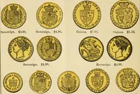 Picture 15 of 122 from coin chart manual : supplementary to Thompson's Bank note and commercial reporter, containing facsimiles of all the gold and silver coins found in circulation, throughout the world, with the intrinsic value of each, The (1879), leaf 15