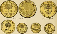 Picture 23 of 122 from coin chart manual : supplementary to Thompson's Bank note and commercial reporter, containing facsimiles of all the gold and silver coins found in circulation, throughout the world, with the intrinsic value of each, The (1879), leaf 21