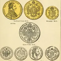An illustration from coin chart manual : supplementary to Thompson's Bank note and commercial reporter, containing facsimiles of all the gold and silver coins found in circulation, throughout the world, with the intrinsic value of each, The (1879)