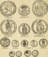 An illustration from coin chart manual : supplementary to Thompson's Bank note and commercial reporter, containing facsimiles of all the gold and silver coins found in circulation, throughout the world, with the intrinsic value of each, The (1879)