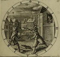An illustration from A collection of emblemes, ancient and moderne : quickened vvith metricall illvstrations, both morall and divine, and disposed into lotteries, that instruction and good counsell may bee furthered by an honest and pleasant recreation (1635)