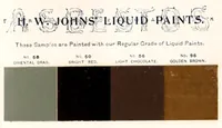 An illustration from Color card : February 1894, H.W. Johns M'f'g Co., manufacturers of the standard paints for structural purposes, roof paints, wood stains, varnishes, etc. (1894)