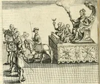 An illustration from Combat d'honneur concerte par les IIII. elemens sur l'heureuse entrée de Madame la duchesse de La Valette en la ville de Metz : ensemble la resiouyssance publicq. concertee par les habitans de la ville, et du pays sur le mesme sujet (1627)