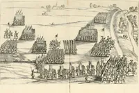 An illustration from Combat d'honneur concerte par les IIII. elemens sur l'heureuse entrée de Madame la duchesse de La Valette en la ville de Metz : ensemble la resiouyssance publicq. concertee par les habitans de la ville, et du pays sur le mesme sujet (1627)