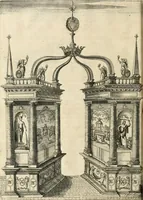 An illustration from Combat d'honneur concerte par les IIII. elemens sur l'heureuse entrée de Madame la duchesse de La Valette en la ville de Metz : ensemble la resiouyssance publicq. concertee par les habitans de la ville, et du pays sur le mesme sujet (1627)
