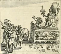 An illustration from Combat d'honneur concerte par les IIII. elemens sur l'heureuse entrée de Madame la duchesse de La Valette en la ville de Metz : ensemble la resiouyssance publicq. concertee par les habitans de la ville, et du pays sur le mesme sujet (1627)