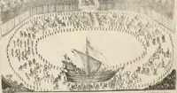 An illustration from Combattimento e balletto a cavallo : rappresentato di notte in Fiorenza à serenissimi arcidvchi, & arcidvchessa d'Avstria Ferdinando Carlo, Anna di Toscana, e Sigismondo Frances[co] : nel teatro contiguo al palazzo del serenissimo gran dvca (1652)