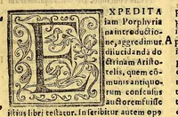 An illustration from Comentarii ac quaestiones in vniuersam Aristotelis ac subtilissimi doctoris Ihoannis Duns Scoti logicam. : Totum hoc opus in duas partes distributum offertur: prima continet breue quoddam Logicae compendium quod vulgo solet Summa seu Summulae Dialecticae nuncupati quaestiones prolegomenales, praedicabilia Porphirij, & Aristotelis Antipraedicamenta, Praedicamenta & post praedicamebta [sic]. : Secunda pars libros Perihermeniarum seu de interpretatione, libros priorum, posteriorum, Topicorum & Elenchorum comprehendit. Auctore R.P.F. Hyeronimo Valera Peruano Ordinis Minorum Regularis obseruantiae, Pruouinciae duodecim Apostolorum, sacre theologiae lectore iubilato & in celeberrimo Limensi Conuentis S. Francisci Guardiano (1610)