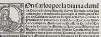 An illustration from Comiençan las cortes que Su Magestad del emperador y rey nuestro señor tuuo en la villa de Madrid: : con las leyes, y prematicas que en ella hizo, y ordeno. Juntamente con la prematica de las mulas, hecha en la ciudad de Toledo: y la declaracion despues hecha en las cortes de Madrid el año passado de mil y quinientos y treynta y quatro. (1535)