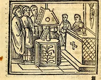An illustration from Compendiu musices confectu ad faciliore instructione cantum chorale discentiu: necnõ ad introductione huius libelli: qui Cãtorinus intitulatur: omnibus diuino cultui deditis p[er]putilis necessarius: vt in tabula hic immediate sequeti latius apparet (1513)