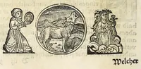 An illustration from Complexion : Natür vnd Eigenschafft eines yeden Menschen zü erfaren, auch seiner Gebürtstund vnnd Zeychen, ... auss zü rechnen (1534)