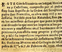 An illustration from Confessionario en lengua mexicana y castellana. : Con muchas aduertencias muy necessarias para los Confessores. (1599)
