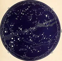 An illustration from The constellations and how to find them; 13 maps, showing the position of the constellations in the sky during each month of any year. A popular and simple guide to a knowledge of the starry heavens, with introduction, general explanations, and a separate description of each map (1887)