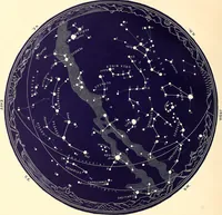 An illustration from The constellations and how to find them; 13 maps, showing the position of the constellations in the sky during each month of any year. A popular and simple guide to a knowledge of the starry heavens, with introduction, general explanations, and a separate description of each map (1887)