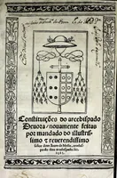 An illustration from Constituições do arcebispado Deuora : nouamente feitas por mandado do illustrissimo e reuerendissimo señor dom Ioam de Mello, arcebispo do dito arcebispado, &c (1565)