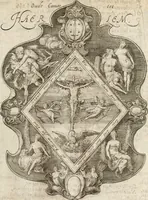 An illustration from Const-thoonende juweel, by de loflijcke stadt Haerlem, ten versoecke van Trou moet blijcken, in't licht gebracht : waer inne duydelick verclaert ende verthoont wordt alles wat den mensche mach wecken om den armen te troosten, ende zijnen naesten by te staen : in tvvaelf spelen van sinne, soo veel intreden, refereynen ende liedekens ghestelt in redenrijck naer de volgende voorgegevene caerte van 'tSpeel-korenken (1607)