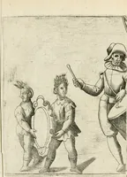 An illustration from Const-thoonende juweel, by de loflijcke stadt Haerlem, ten versoecke van Trou moet blijcken, in't licht gebracht : waer inne duydelick verclaert ende verthoont wordt alles wat den mensche mach wecken om den armen te troosten, ende zijnen naesten by te staen : in tvvaelf spelen van sinne, soo veel intreden, refereynen ende liedekens ghestelt in redenrijck naer de volgende voorgegevene caerte van 'tSpeel-korenken (1607)