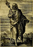 An illustration from Const-toonneel, inhoudende de beschrijvinghe ende XL. heerlijcke afbeeldindinghen onses Heeren Jesu Christi, met sijne apostelen, ende evangelisten, midtsgaders de hooft-deuchden ende ondeuchden. Ende ten laetsten de seven planeten. In coper gesneden door Johannis Wierix. De beschrijvinge is vergadert wt de H. Schrift ende soander soermaerde autheuren tot stichtinghe ende soermakinghe aller menschen, door N.D.C (1609)
