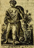 An illustration from Const-toonneel, inhoudende de beschrijvinghe ende XL. heerlijcke afbeeldindinghen onses Heeren Jesu Christi, met sijne apostelen, ende evangelisten, midtsgaders de hooft-deuchden ende ondeuchden. Ende ten laetsten de seven planeten. In coper gesneden door Johannis Wierix. De beschrijvinge is vergadert wt de H. Schrift ende soander soermaerde autheuren tot stichtinghe ende soermakinghe aller menschen, door N.D.C (1609)