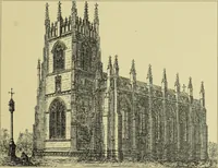 An illustration from Contrasts : or a parallel between the noble edifices of the middle ages, and corresponding buildings of the present day; shewing the present decay of taste. Accompanied by appropriate text (1898)