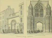 An illustration from Contrasts : or a parallel between the noble edifices of the middle ages, and corresponding buildings of the present day; shewing the present decay of taste. Accompanied by appropriate text (1898)