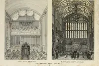 An illustration from Contrasts ; or, A parallel between the noble edifices of the middle ages, and corresponding buildings of the present day, shewing the present decay of taste ; accompanied by appropriate text (1841)