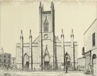 An illustration from Contrasts ; or, A parallel between the noble edifices of the middle ages, and corresponding buildings of the present day, shewing the present decay of taste ; accompanied by appropriate text (1841)