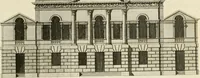 An illustration from Convenient and ornamental architecture, consisting of original designs, for plans, elevations and sections, beginning with the farm house, and regularly ascending to the most grand and magnificent villa : calculated both for town and country, and to suit all persons in every station of life : engraved on seventy copper plates : with reference and explanation in the letter press, of the use of every room in each separate building, and the dimensions accurately figured on the plans, with exact scales for measurement (1797)