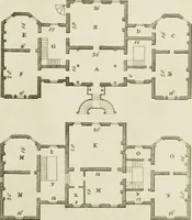 An illustration from Convenient and ornamental architecture, consisting of original designs, for plans, elevations and sections, beginning with the farm house, and regularly ascending to the most grand and magnificent villa : calculated both for town and country, and to suit all persons in every station of life : engraved on seventy copper plates : with reference and explanation in the letter press, of the use of every room in each separate building, and the dimensions accurately figured on the plans, with exact scales for measurement (1797)