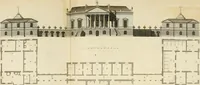 An illustration from Convenient and ornamental architecture, consisting of original designs, for plans, elevations and sections, beginning with the farm house, and regularly ascending to the most grand and magnificent villa : calculated both for town and country, and to suit all persons in every station of life : engraved on seventy copper plates : with reference and explanation in the letter press, of the use of every room in each separate building, and the dimensions accurately figured on the plans, with exact scales for measurement (1797)