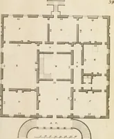 Picture 71 of 117 from Convenient and ornamental architecture, consisting of original designs, for plans, elevations and sections, beginning with the farm house, and regularly ascending to the most grand and magnificent villa : calculated both for town and country, and to suit all persons in every station of life : engraved on seventy copper plates : with reference and explanation in the letter press, of the use of every room in each separate building, and the dimensions accurately figured on the plans, with exact scales for measurement (1797), leaf 108