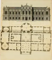 An illustration from Convenient and ornamental architecture, consisting of original designs, for plans, elevations and sections, beginning with the farm house, and regularly ascending to the most grand and magnificent villa : calculated both for town and country, and to suit all persons in every station of life : engraved on seventy copper plates : with reference and explanation in the letter press, of the use of every room in each separate building, and the dimensions accurately figured on the plans, with exact scales for measurement (1797)