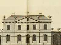 Picture 94 of 117 from Convenient and ornamental architecture, consisting of original designs, for plans, elevations and sections, beginning with the farm house, and regularly ascending to the most grand and magnificent villa : calculated both for town and country, and to suit all persons in every station of life : engraved on seventy copper plates : with reference and explanation in the letter press, of the use of every room in each separate building, and the dimensions accurately figured on the plans, with exact scales for measurement (1797), leaf 133