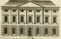 An illustration from Convenient and ornamental architecture, consisting of original designs, for plans, elevations and sections, beginning with the farm house, and regularly ascending to the most grand and magnificent villa : calculated both for town and country, and to suit all persons in every station of life : engraved on seventy copper plates : with reference and explanation in the letter press, of the use of every room in each separate building, and the dimensions accurately figured on the plans, with exact scales for measurement (1797)