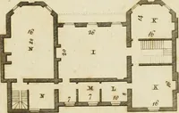 An illustration from Convenient and ornamental architecture, consisting of original designs, for plans, elevations and sections, beginning with the farm house, and regularly ascending to the most grand and magnificent villa : calculated both for town and country, and to suit all persons in every station of life : engraved on seventy copper plates : with reference and explanation in the letter press, of the use of every room in each separate building, and the dimensions accurately figured on the plans, with exact scales for measurement (1797)