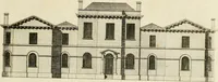 An illustration from Convenient and ornamental architecture, consisting of original designs, for plans, elevations and sections, beginning with the farm house, and regularly ascending to the most grand and magnificent villa : calculated both for town and country, and to suit all persons in every station of life : engraved on seventy copper plates : with reference and explanation in the letter press, of the use of every room in each separate building, and the dimensions accurately figured on the plans, with exact scales for measurement (1797)