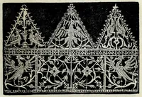 An illustration from Corona delle nobili et virtvose donne : libro primo [-qvarto] : nel quale si dimostra in varij dissegni; tutte le sorti di mostre di punti tagliati, punti in aria, punti a reticello, e d'ogni altra sorte, cosi per freggi, come per merli, & rosette, che con l'aco si vsano hoggidi per tutta l'Europa : et molte delle quali mostre posono seruire ancora per opere à mazzete : con le dechiarationi a le mostre a' lavouri (1625)