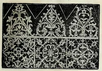 An illustration from Corona delle nobili et virtvose donne : libro primo [-qvarto] : nel quale si dimostra in varij dissegni; tutte le sorti di mostre di punti tagliati, punti in aria, punti a reticello, e d'ogni altra sorte, cosi per freggi, come per merli, & rosette, che con l'aco si vsano hoggidi per tutta l'Europa : et molte delle quali mostre posono seruire ancora per opere à mazzete : con le dechiarationi a le mostre a' lavouri (1625)