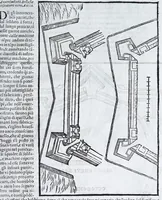 An illustration from Corona e palma militare di artiglieria et fortificationi : nellaquale si tratta dell'inuentione di essa, e dell'operare nelle fattioni da terra e mare, fuochi artificiati da giuoco e guerra, & d'vn nuouo instrumento per misurare distanze : con vn trattato della fortificatione moderna, e delli errori scoperti nelle fortezze antiche : tutto à proposito per detto essercitio dell'artiglieria, con dissegni apparenti & intelligibili (1647)