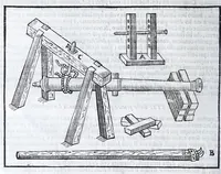 An illustration from Corona e palma militare di artiglieria et fortificationi : nellaquale si tratta dell'inuentione di essa, e dell'operare nelle fattioni da terra e mare, fuochi artificiati da giuoco e guerra, & d'vn nuouo instrumento per misurare distanze : con vn trattato della fortificatione moderna, e delli errori scoperti nelle fortezze antiche : tutto à proposito per detto essercitio dell'artiglieria, con dissegni apparenti & intelligibili (1647)