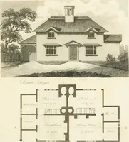 An illustration from The country gentleman's architect : containing a variety of designs for farm houses and farm yards ... : with plans and sections shewing at large the construction of cottages, barns, stables, feeding-houses, dairies, brew-houses, maltings, &c. : with plans for stables and dog-kennels : to which are added, designs for labourers' cottages and small villas : the whole adapted to the use of country gentlemen about to build or to alter (1807)