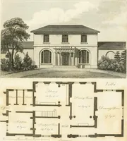 An illustration from The country gentleman's architect : containing a variety of designs for farm houses and farm yards ... : with plans and sections shewing at large the construction of cottages, barns, stables, feeding-houses, dairies, brew-houses, maltings, &c. : with plans for stables and dog-kennels : to which are added, designs for labourers' cottages and small villas : the whole adapted to the use of country gentlemen about to build or to alter (1807)