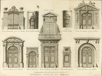 Picture 66 of 280 from Cours d'architecture : qui comprend Les ordres de Vignole, avec des commentaires, les figures & les descriptions de ses plus beaux bâtimens, & de ceux de Michel-Ange, des instructions et des preceptes, & plusieurs nouveaux desseins concernans la distribution & la décoration, la matière & la construction des édifices, la maçonnerie, la charpenterie, la couverture, la serrurerie, la menuiserie, le jardinage, & géneralement tout ce qui regarde l'art de bastir (1738), leaf 197
