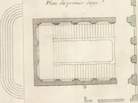 Picture 132 of 280 from Cours d'architecture : qui comprend Les ordres de Vignole, avec des commentaires, les figures & les descriptions de ses plus beaux bâtimens, & de ceux de Michel-Ange, des instructions et des preceptes, & plusieurs nouveaux desseins concernans la distribution & la décoration, la matière & la construction des édifices, la maçonnerie, la charpenterie, la couverture, la serrurerie, la menuiserie, le jardinage, & géneralement tout ce qui regarde l'art de bastir (1738), leaf 344